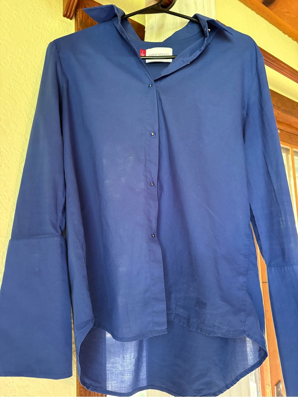 Misha Nonoo Husband Shirt Cobalt Blue 100% Cotton Button Down Blouse Size Small